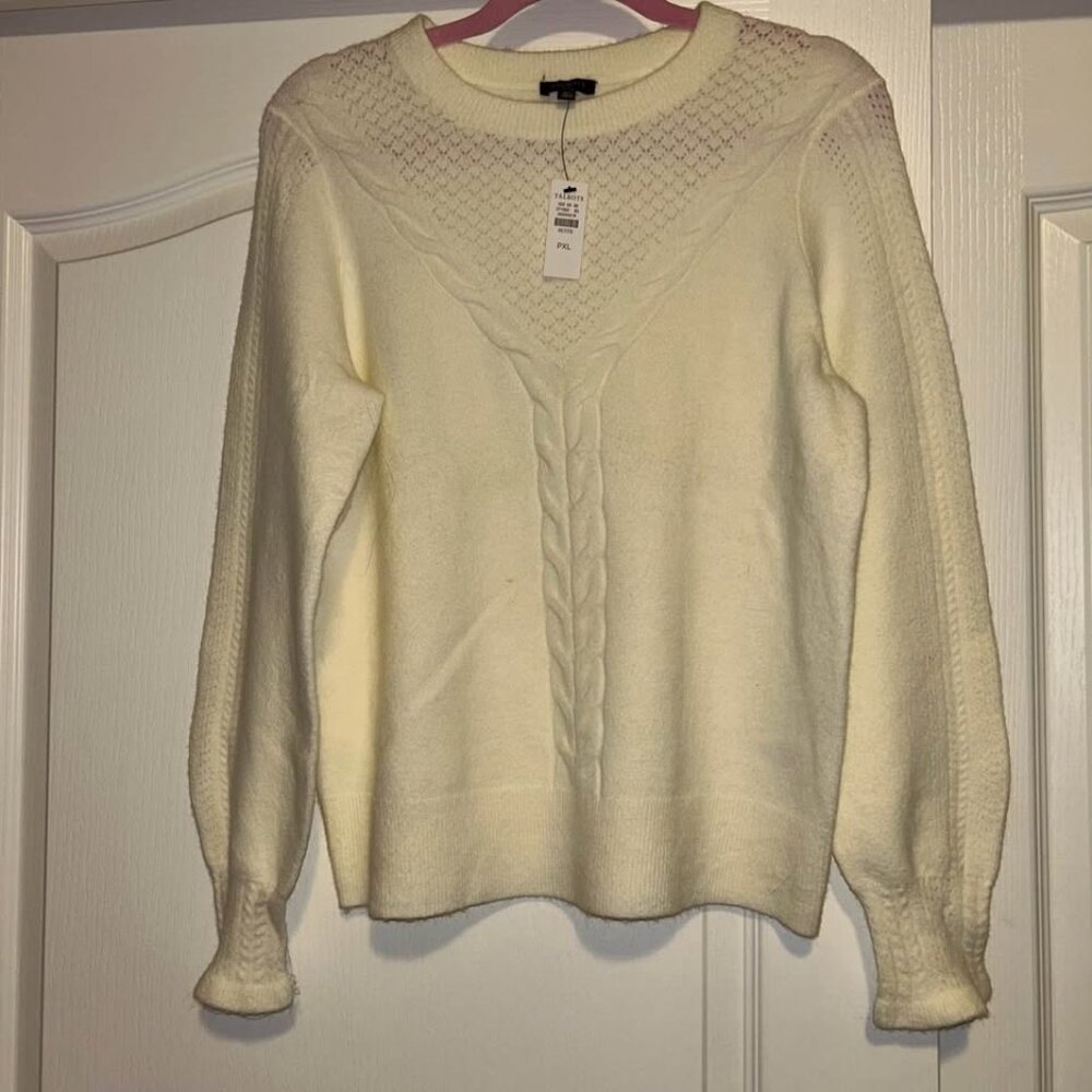 NWT Talbots Ivory Cable Knit Crewneck Sweater Woman's size XLP - Picture 2 of 8